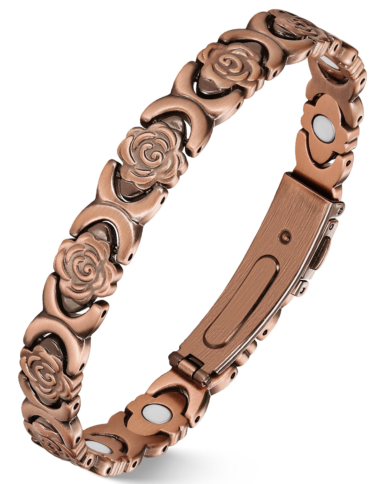 Jecanori magnetic copper bracelet for women with rose bloom design, stylish daily wear