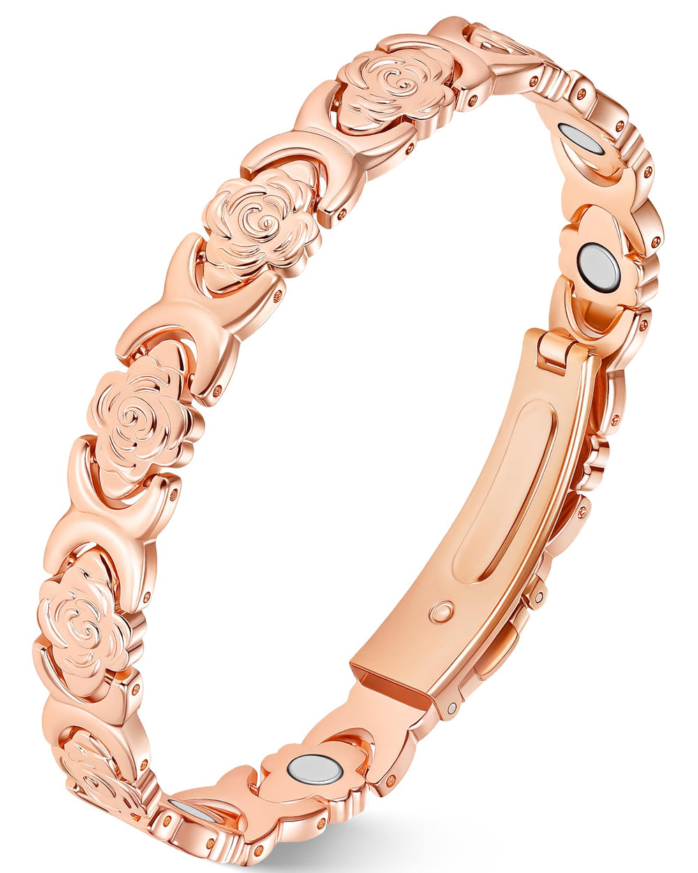 Jecanori magnetic copper bracelet for women with rose bloom design and elegant detailing.
