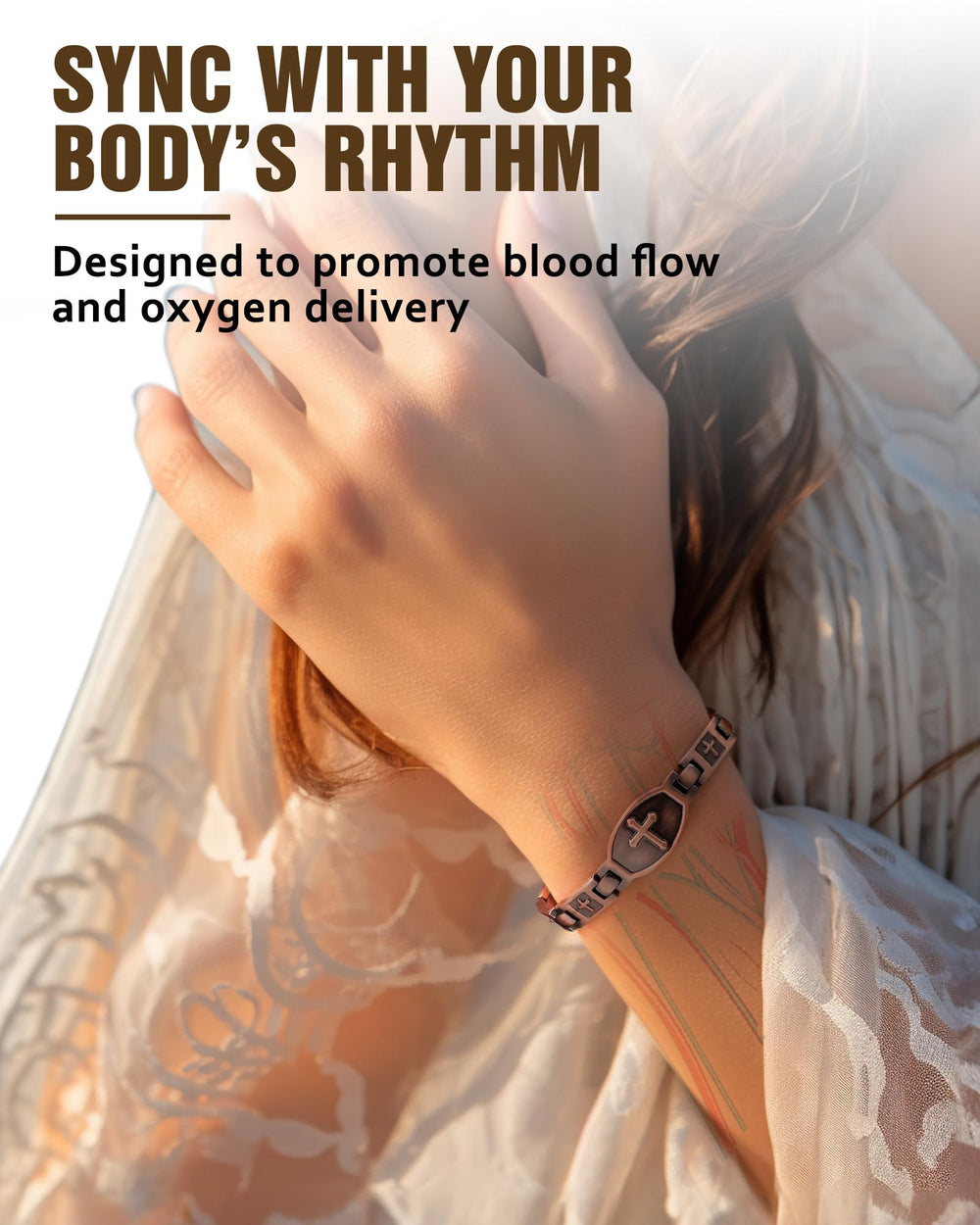 Jecanori magnetic copper bracelet for women offers potential energy balance.