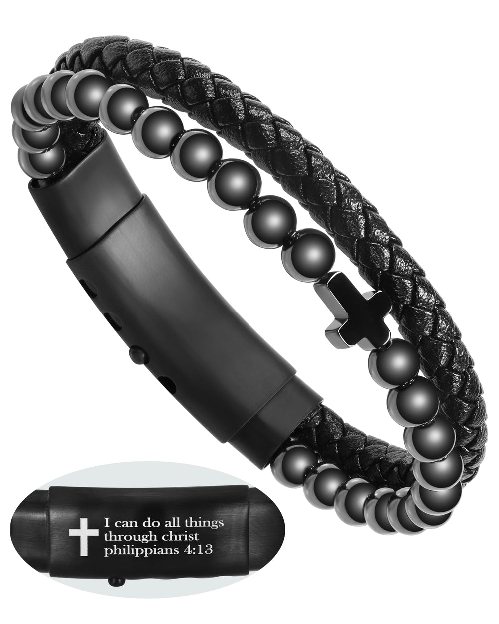 Jecanori magnetic cross bracelet for men offers bold style with durable braided leather.