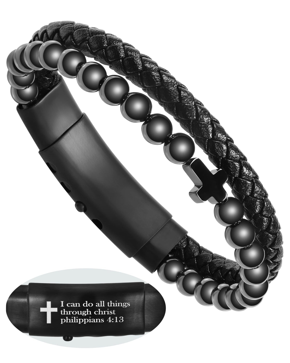 Jecanori magnetic cross bracelet for men offers bold style with durable braided leather.