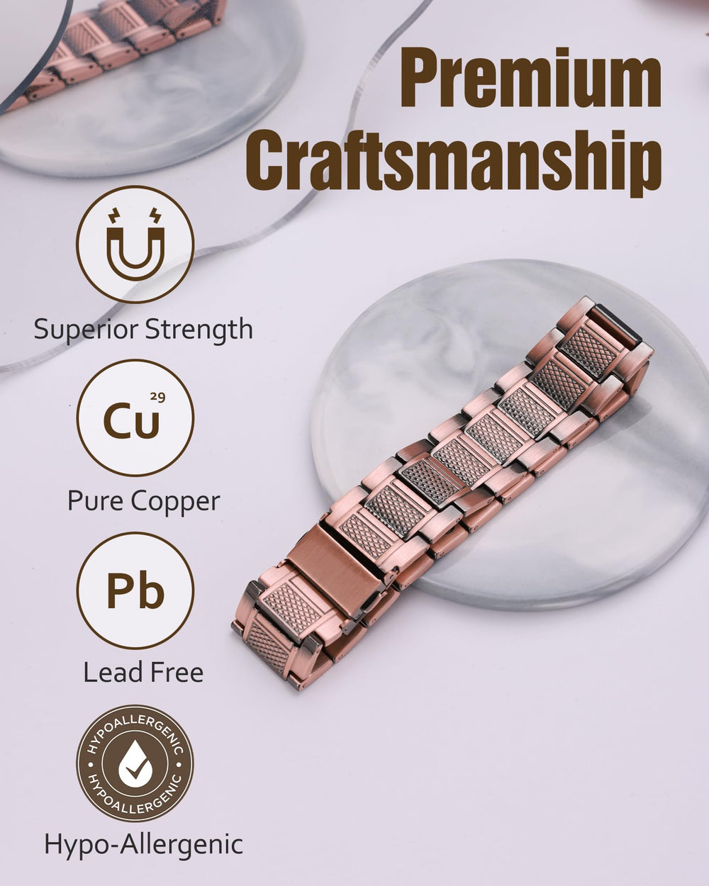 Side profile of the modern angular copper bracelet design