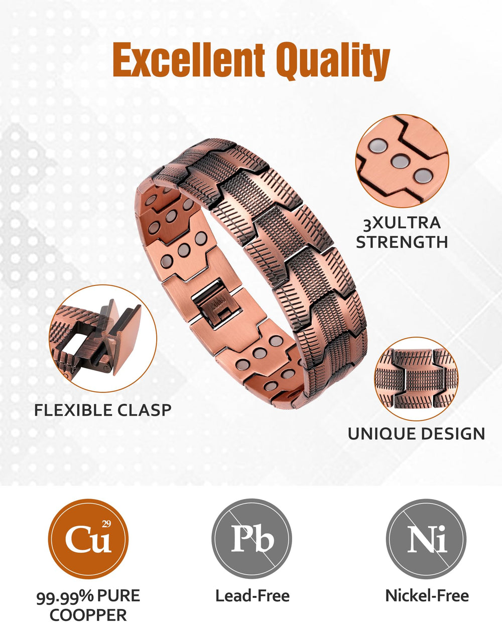 Jecanori copper bracelet shows neodymium magnets in each link.