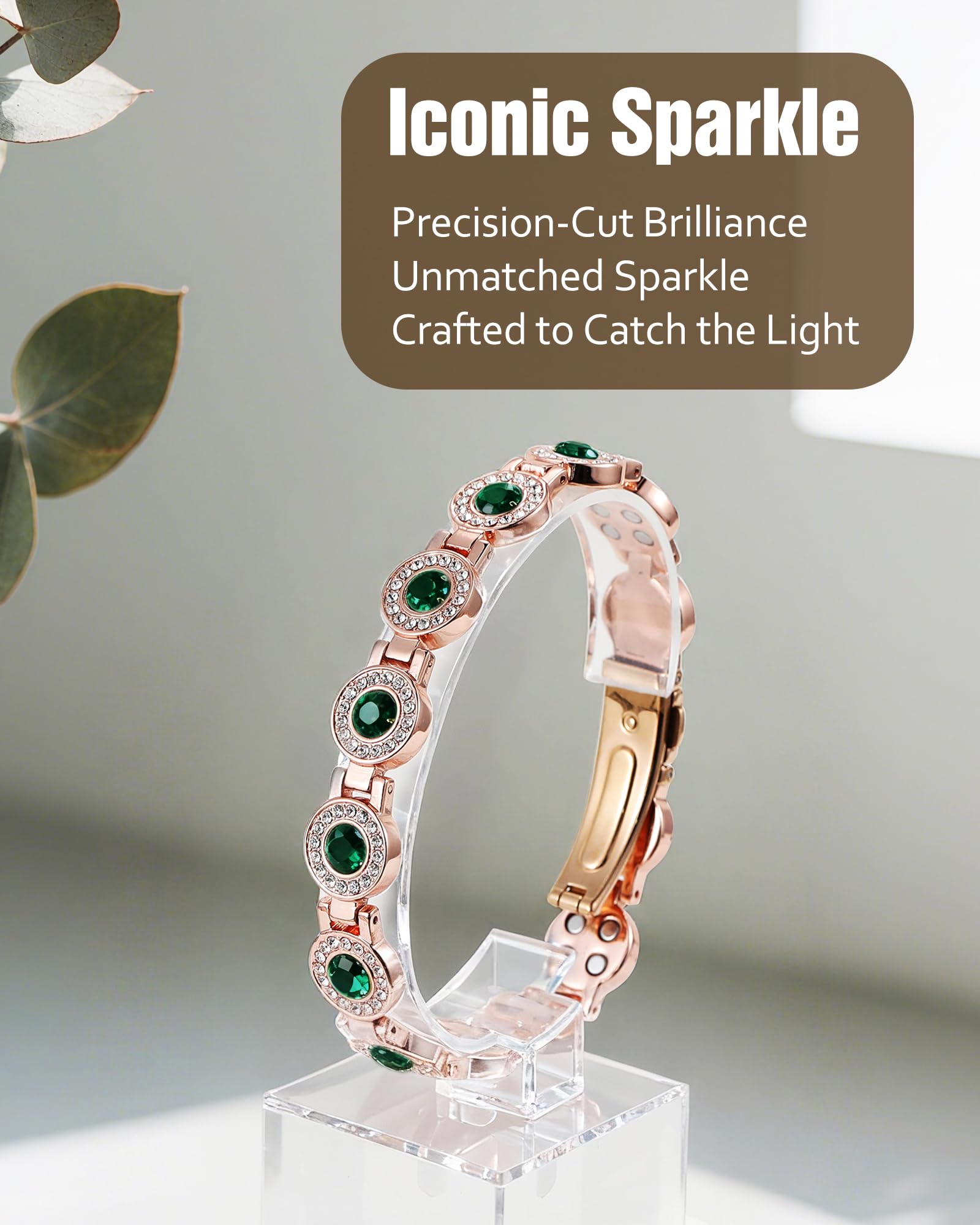 Jecanori premium crystal inlays add sparkle to copper bracelet