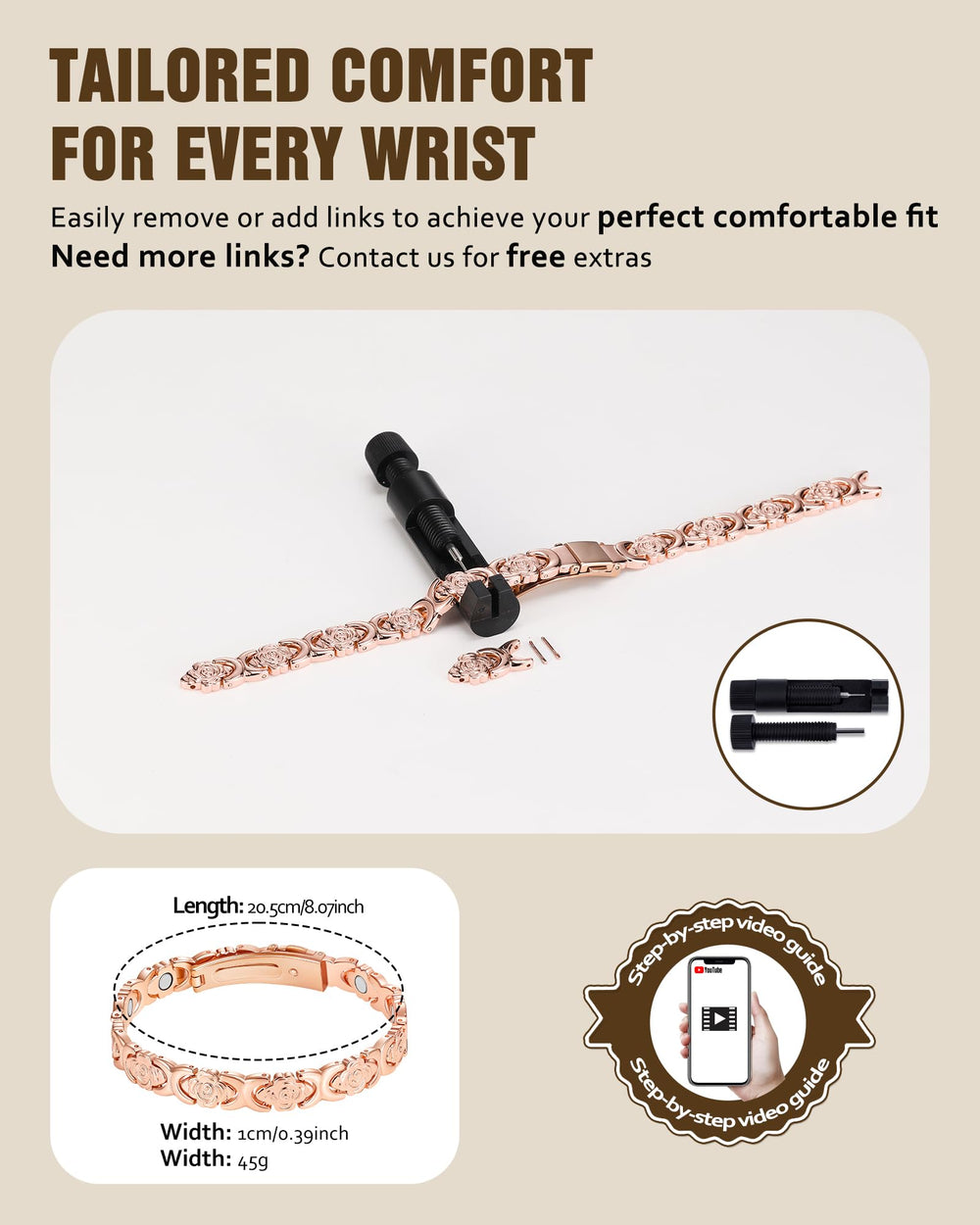 Jecanori premium fold-over clasp ensures secure, easy fastening.