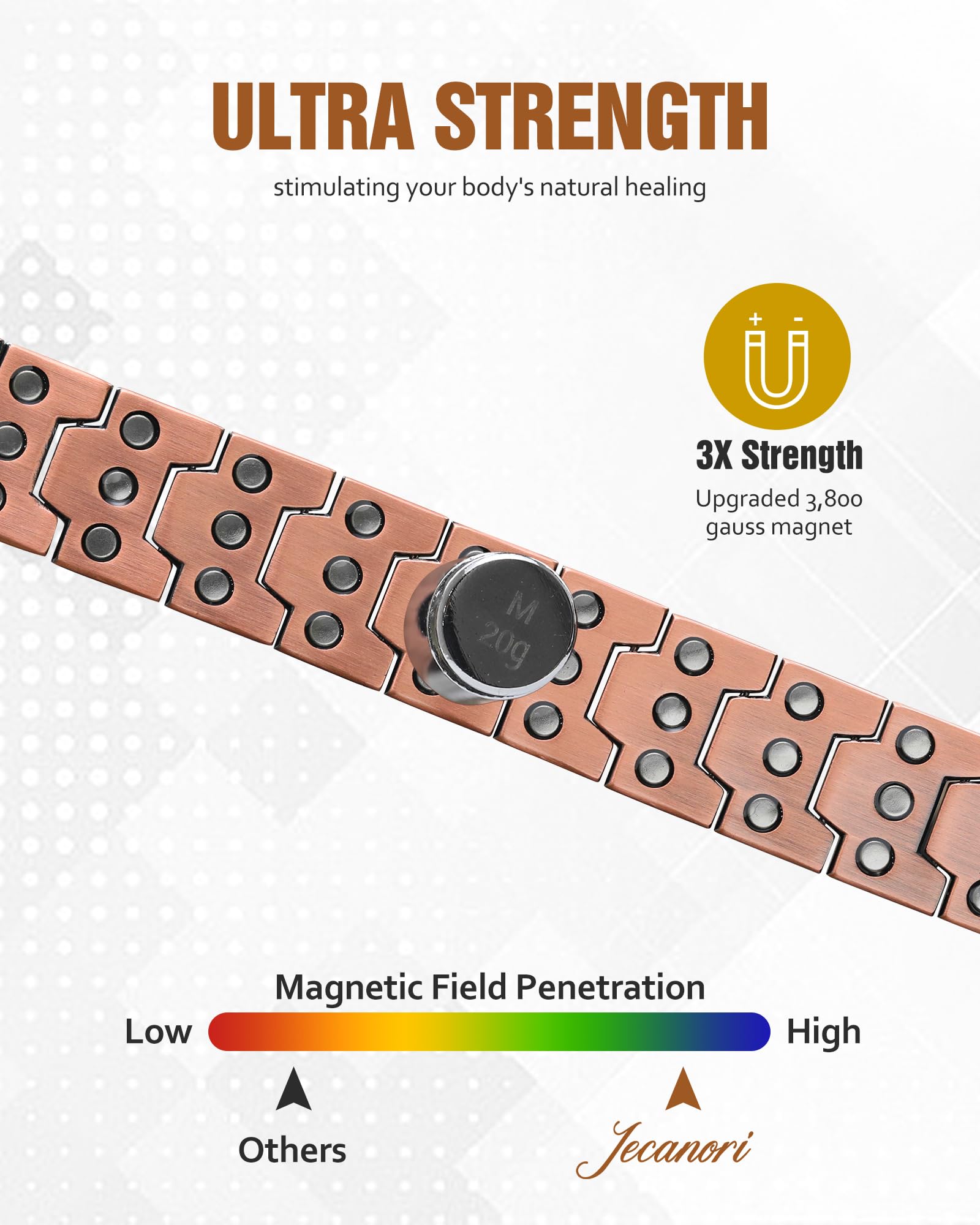 Jecanori pure copper bracelet detail emphasizing material quality