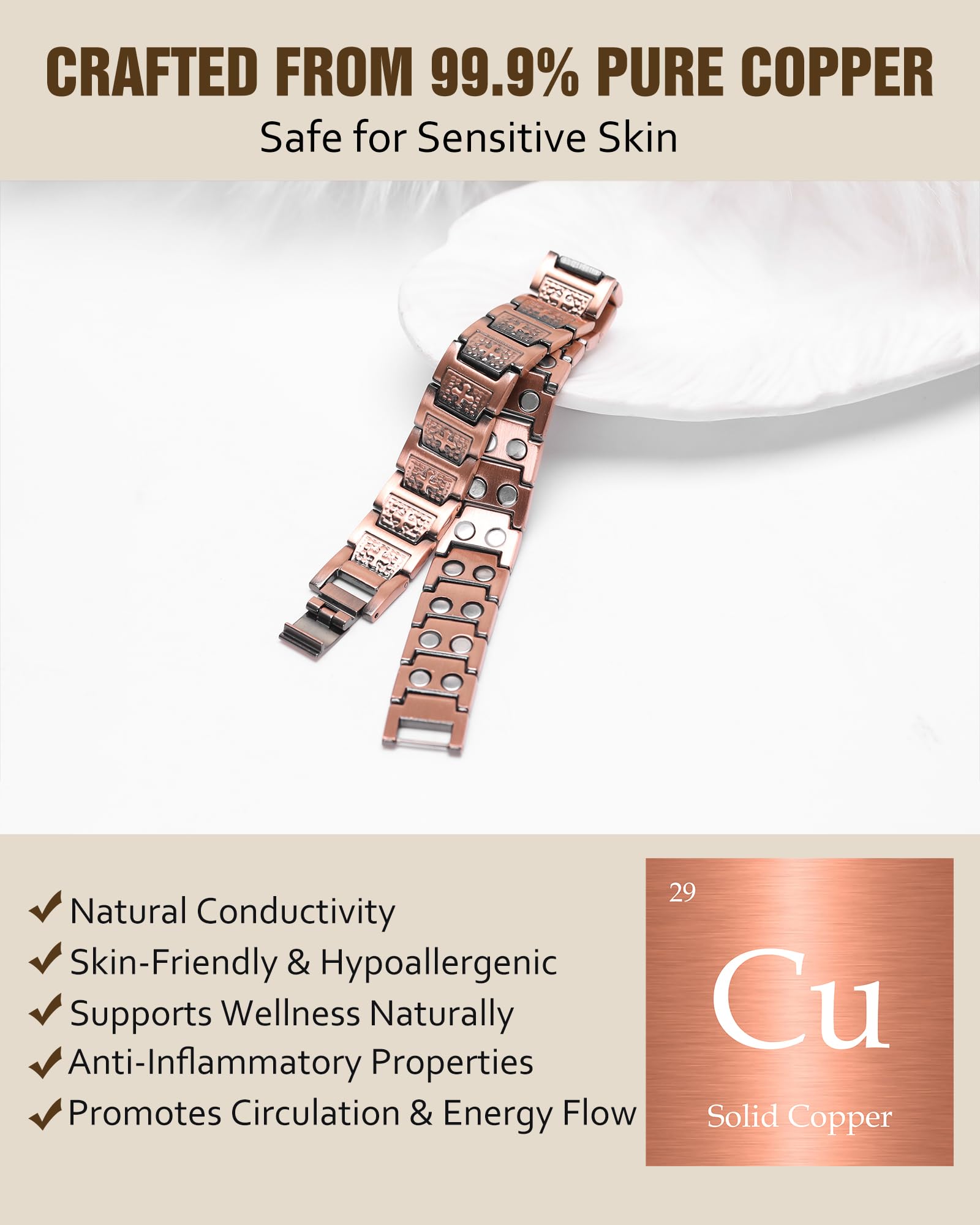 Jecanori Pure Copper Bracelet for Men worn on wrist for daily comfort