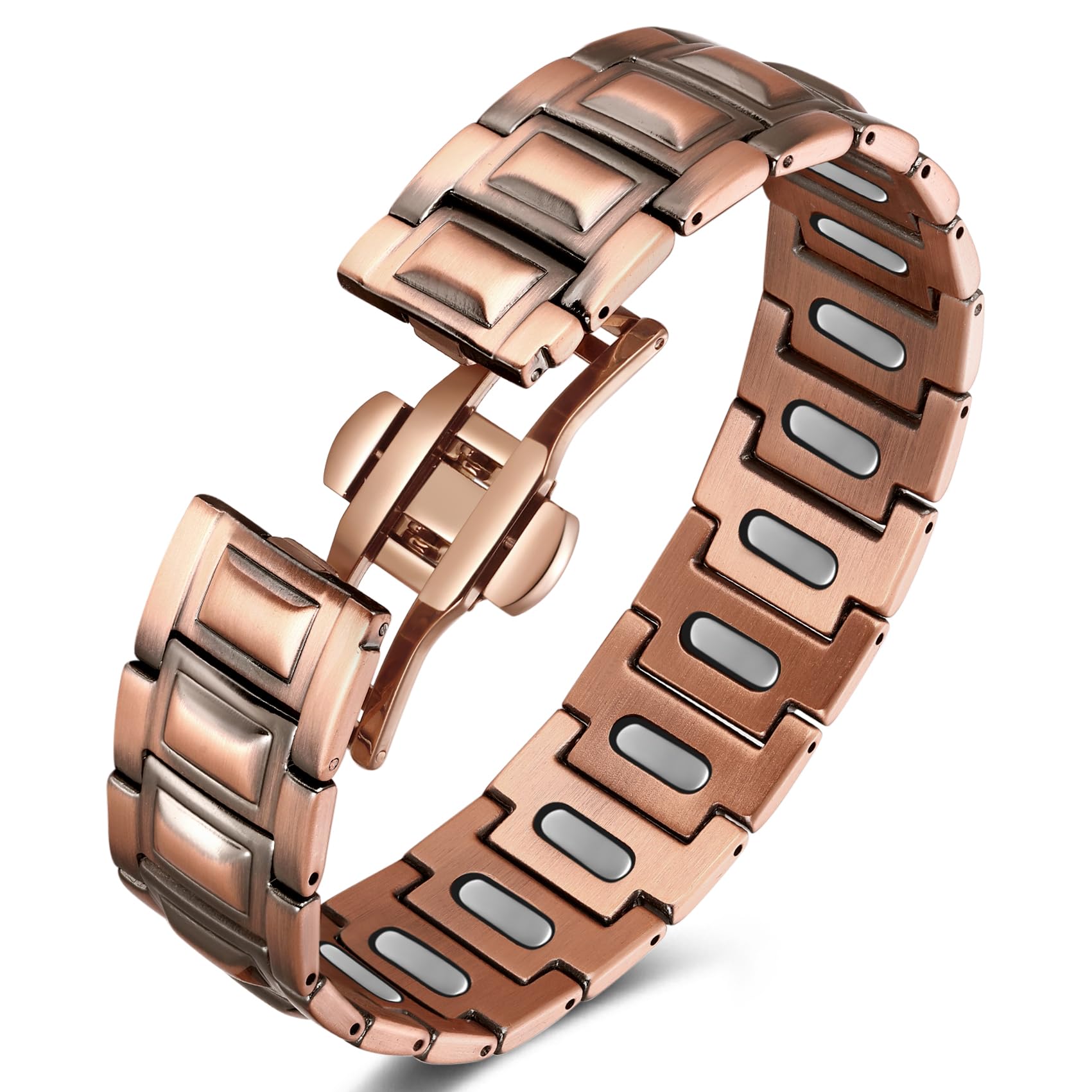 Jecanori pure copper magnetic bracelet close-up highlights 99.9% copper for durable daily wear.