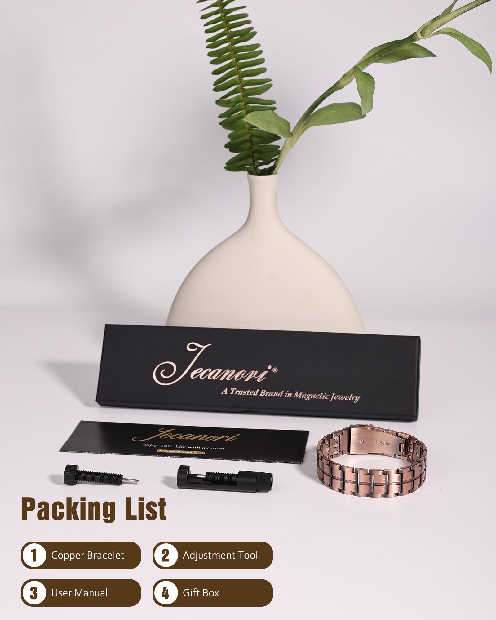 Jecanori pure copper bracelet skin-friendly and corrosion resistant