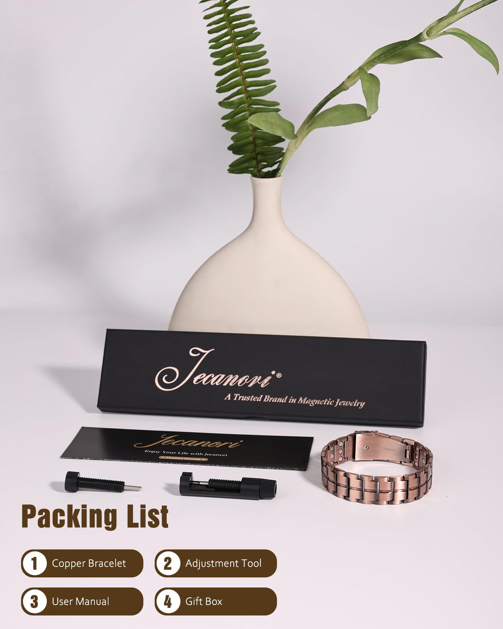 Jecanori pure copper bracelet skin-friendly and corrosion resistant