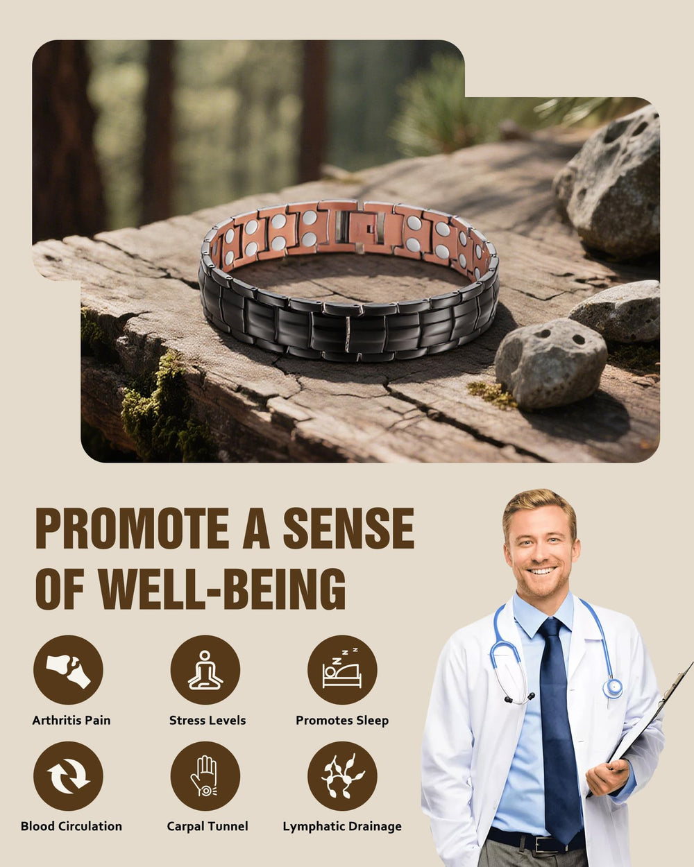 Jecanori adjustable link strap on wrist for a comfortable, personalized fit