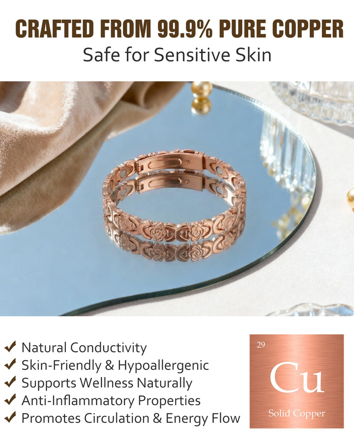 Jecanori rose charm with central crystal adds delicate sparkle.