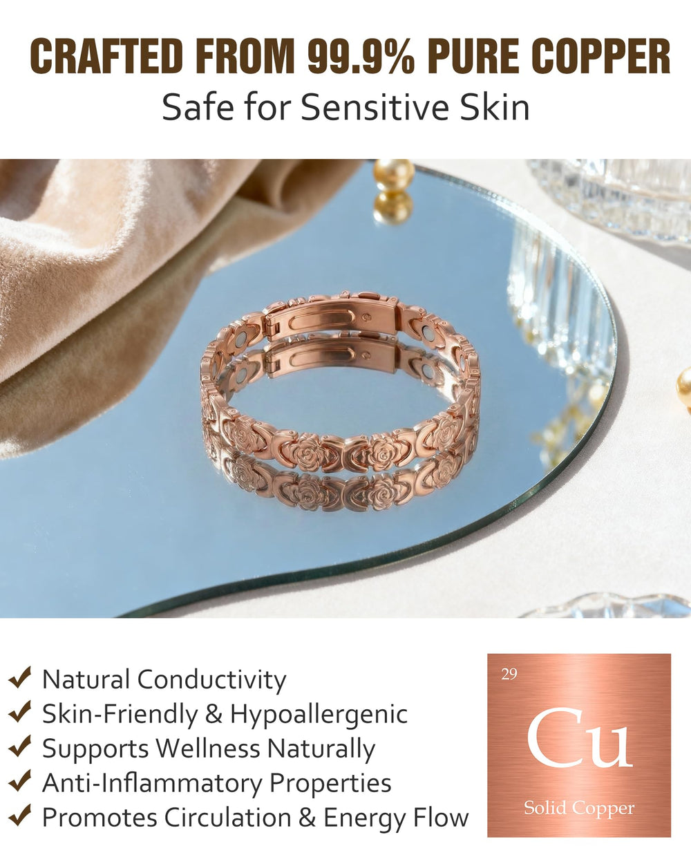 Jecanori rose charm with central crystal adds delicate sparkle.