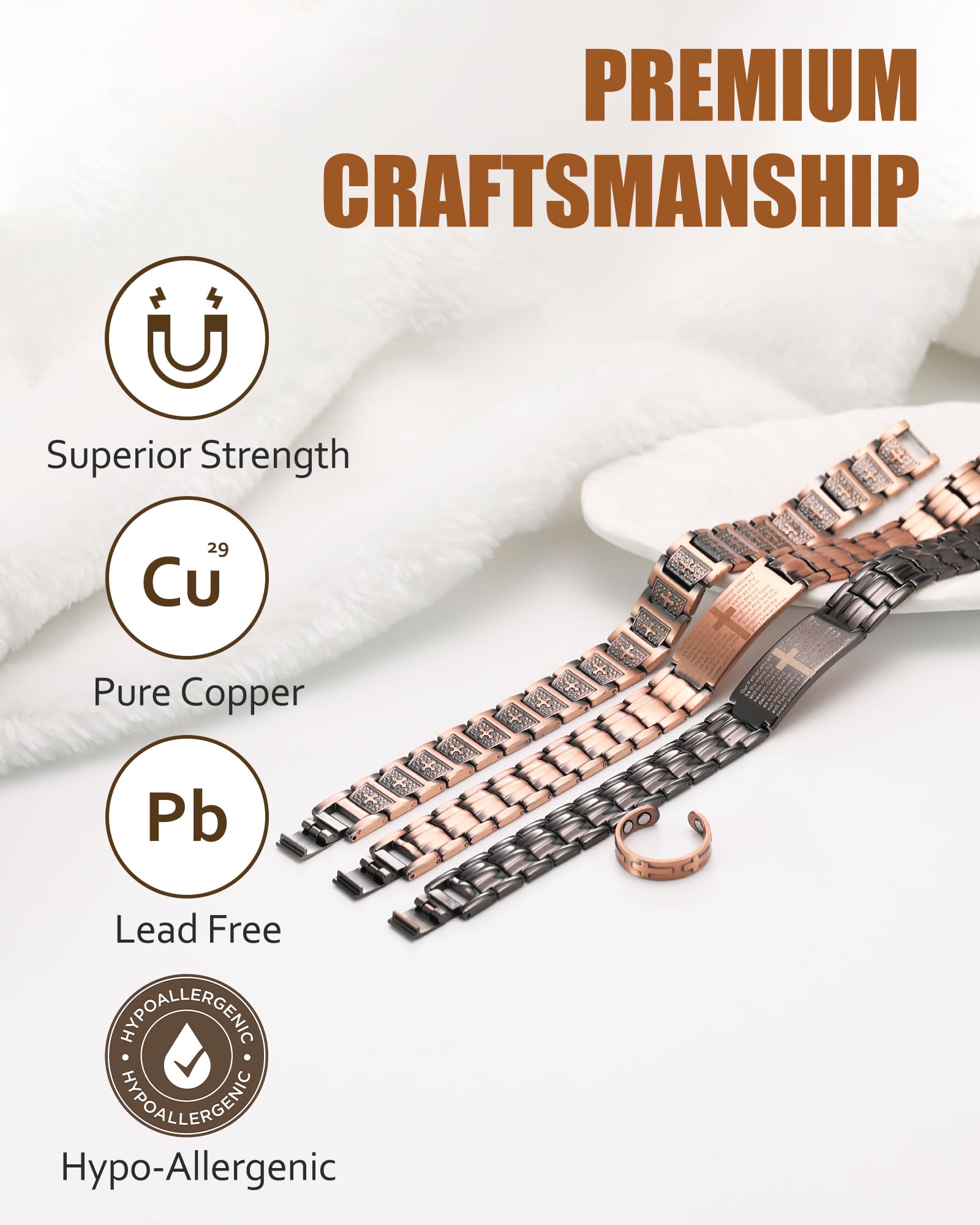 Closeup of solid copper bracelet showing smooth, durable surface