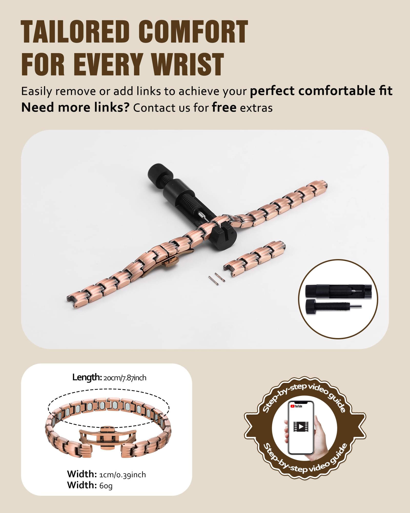 Jecanori solid copper close-up emphasizes skin-friendly, hypoallergenic material