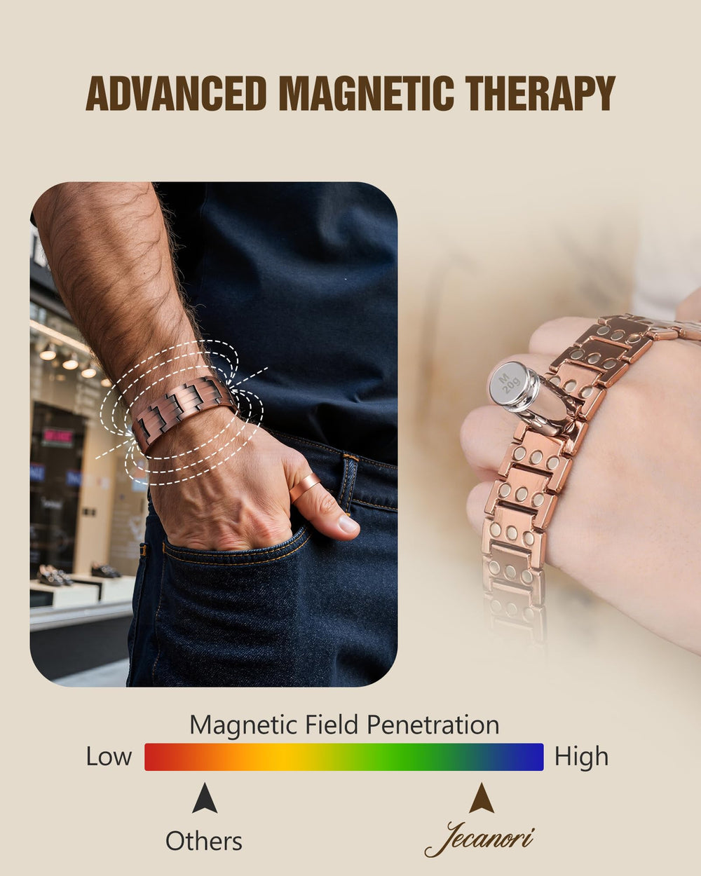 Jecanori stylish copper design pairs with casual and formal outfits.