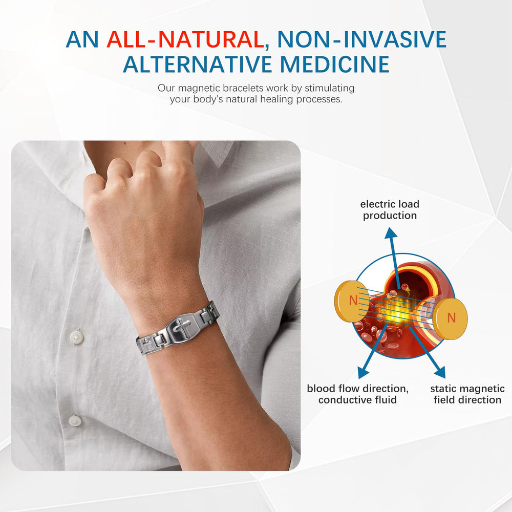 Jecanori magnetic bracelet for men silver adjustable band detail for comfortable wear.