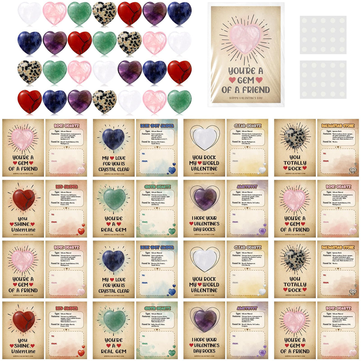 JellyArch 28-card gift set with heart-shaped gems for Valentine projects
