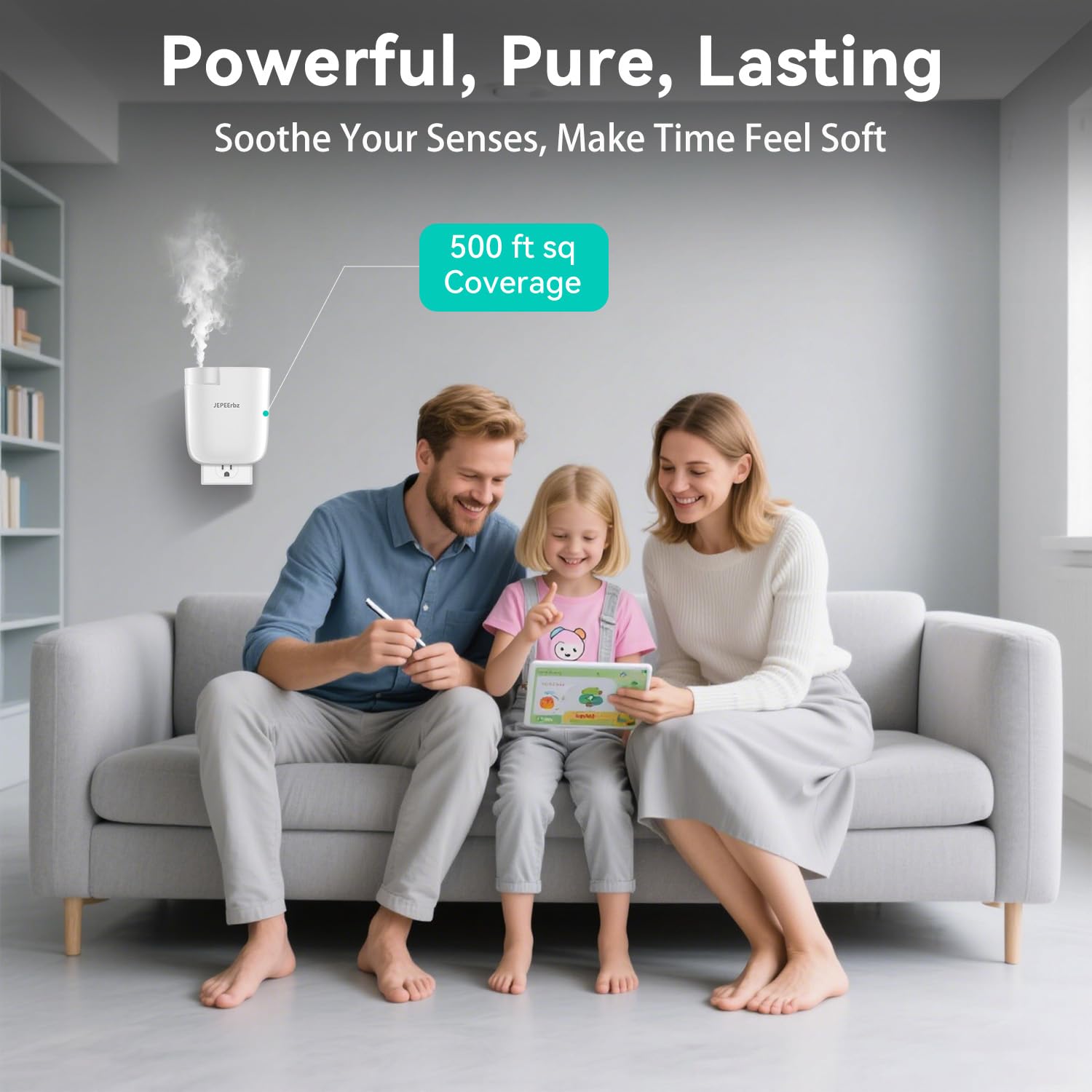 JEPEErbz Waterless Diffuser 500 sq ft coverage ideal for open living spaces.