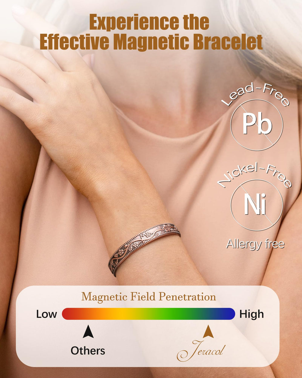Jeracol bracelet on wrist highlights timeless copper design and comfort