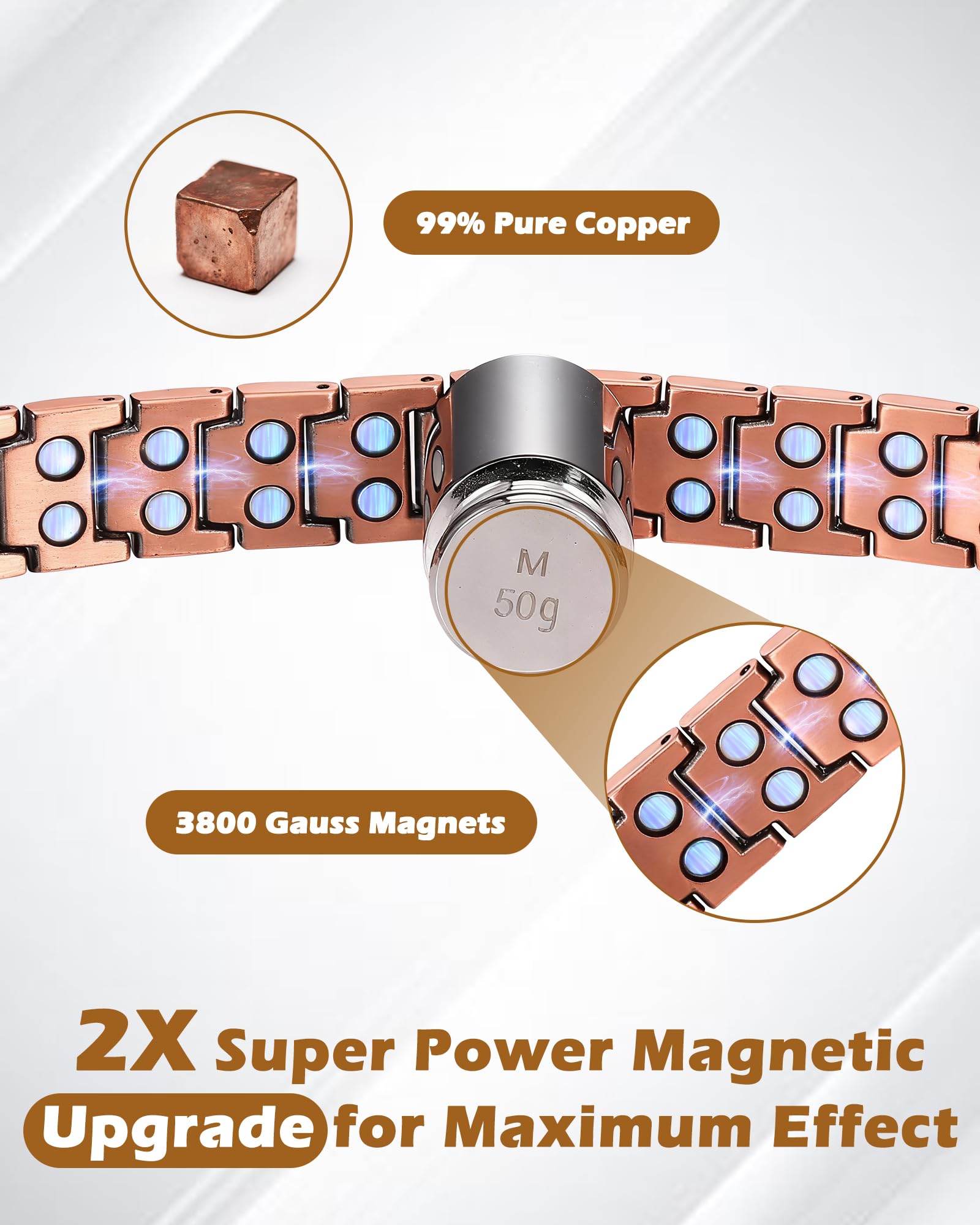 Jeracol Copper Cross Bracelet fold-over clasp shown for easy secure wear