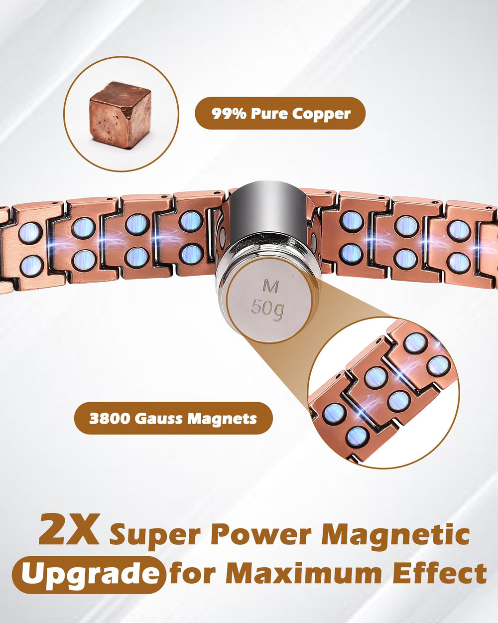 Jeracol Copper Cross Bracelet fold-over clasp shown for easy secure wear