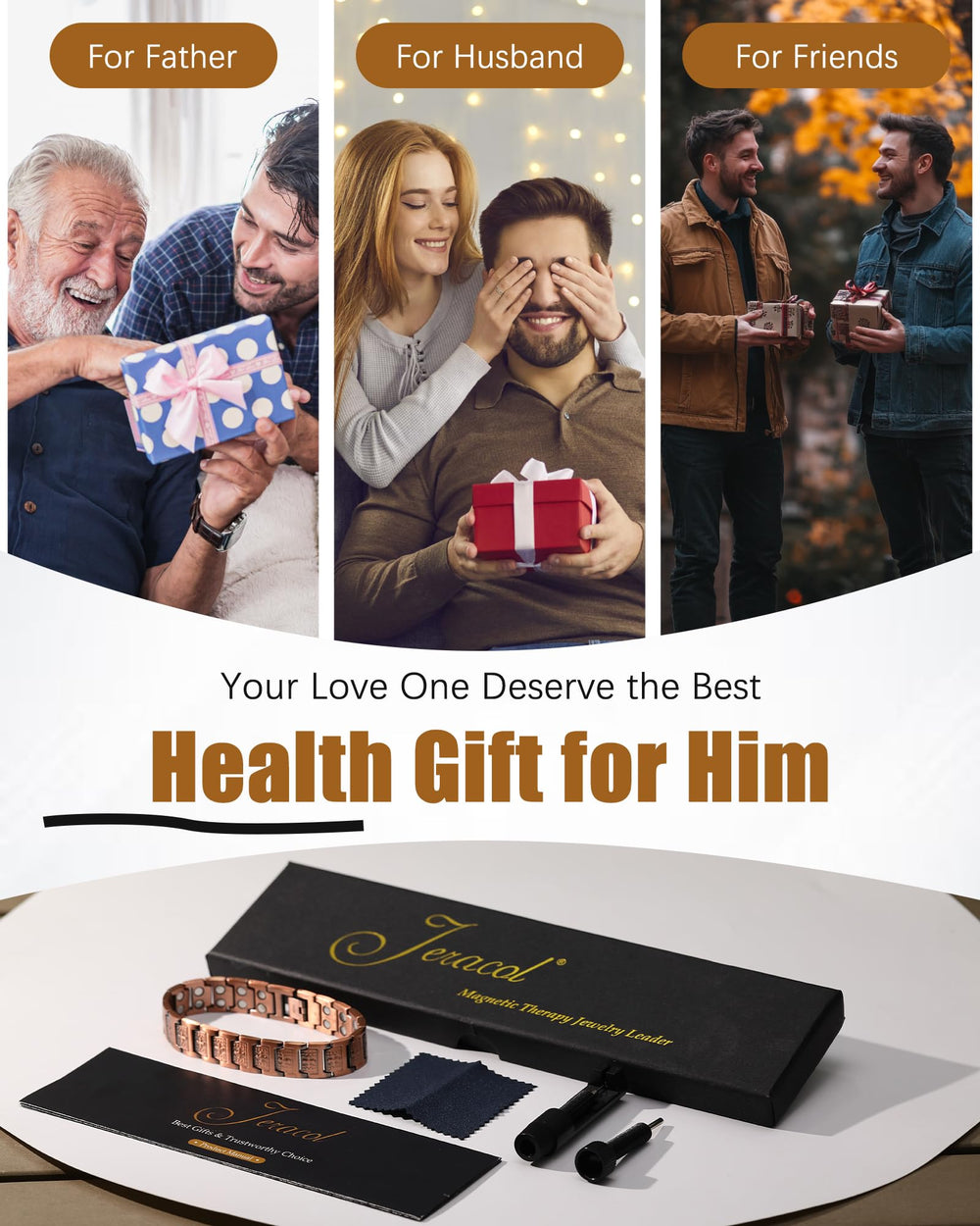 Jeracol Copper Cross Bracelet sizing tool and extra links included for fit