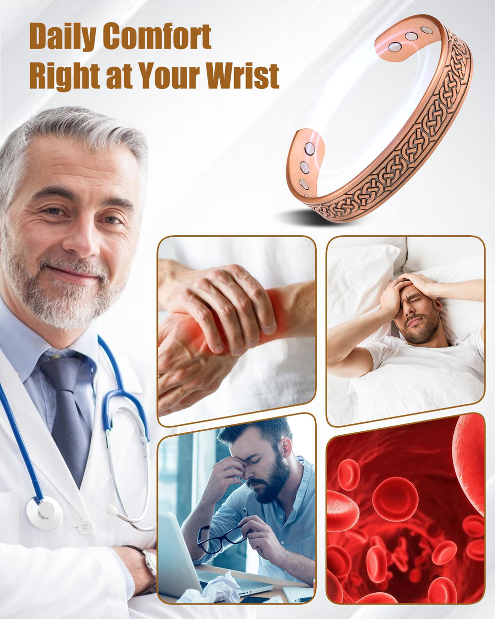 Jeracol 99.9% solid copper bracelet highlighting durable, skin-friendly material.
