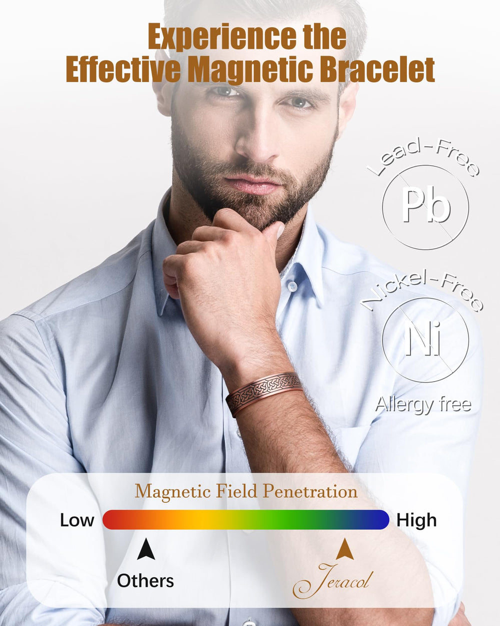 Jeracol hypoallergenic copper bracelet free from coatings for everyday use.