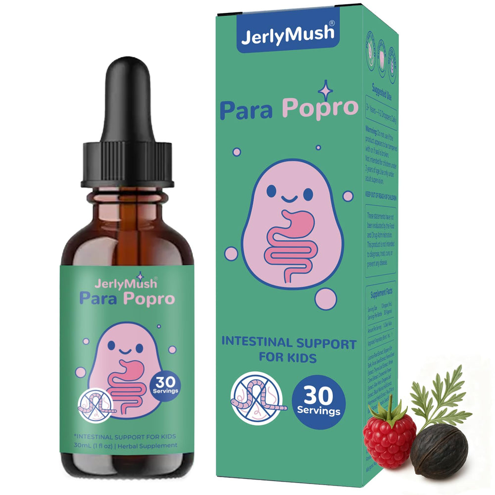 JerlyMush ParaPopro bottle side view showing the compact family size for gentle digestive support