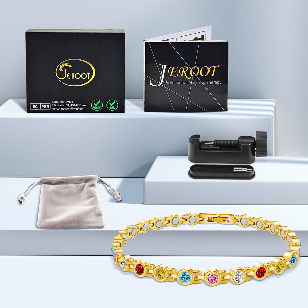 JEROOT titanium steel magnetic anklet packaging, premium gifting presentation.