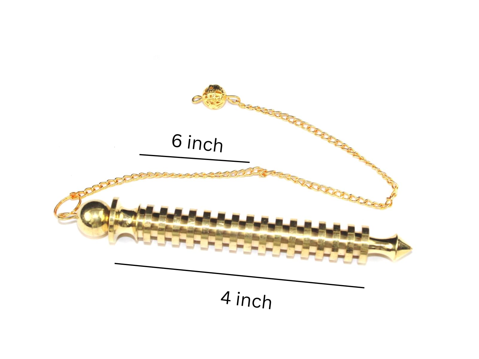 Jet International ISIS brass pendulum close-up highlighting cord and polished finish for focused dowsing.