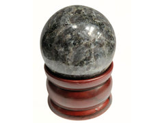 Jet International Larvikite ball 50-55 mm with silver-blue flashes, ideal for meditation.