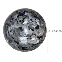 Jet International Larvikite ball close-up shows shimmering sheen for focus.