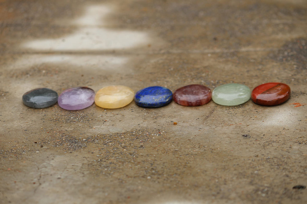 Jet International oval chakra stones sized for body placement and balance work.