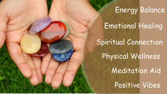 Jet International chakra stones used during meditation and energy healing practice.