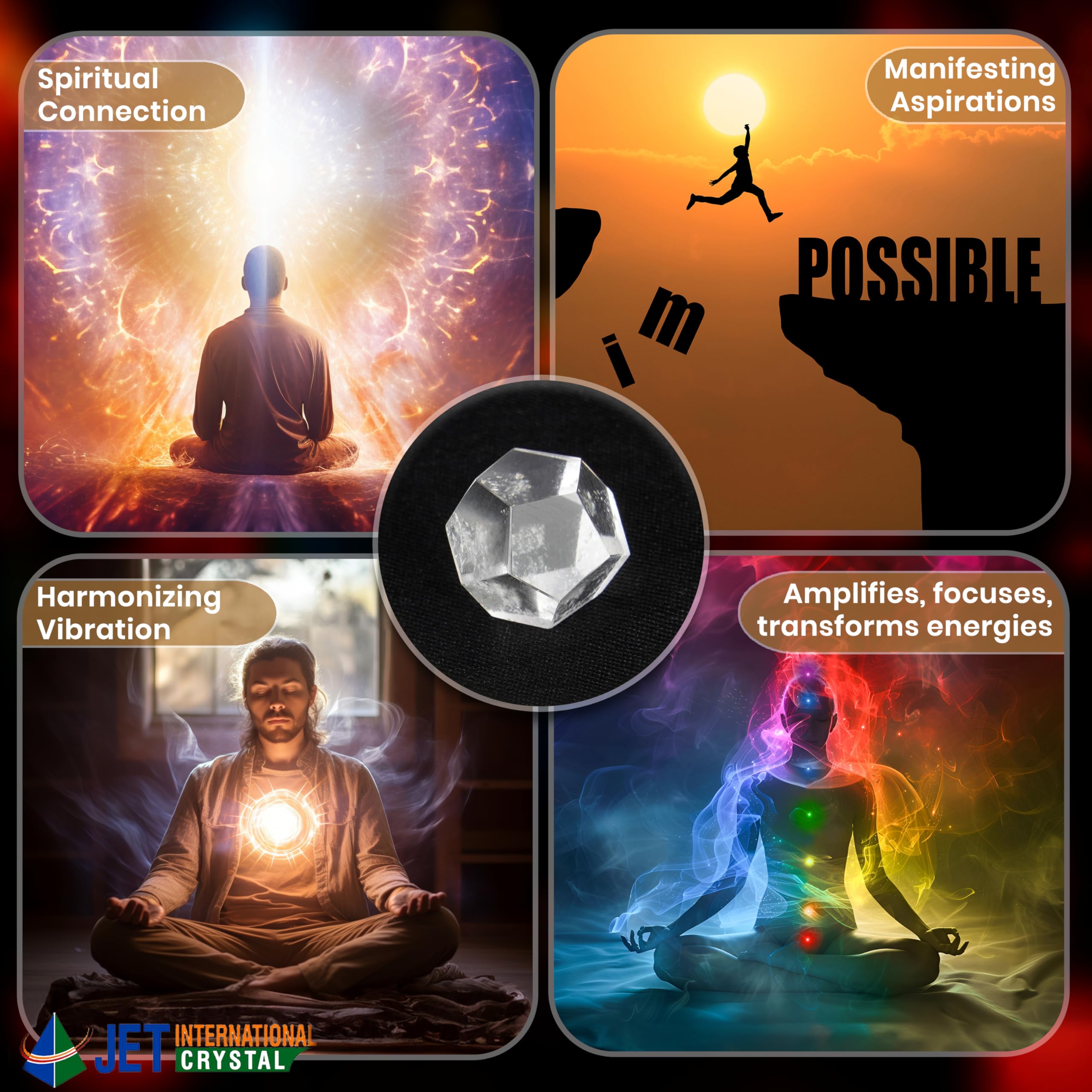 Jet International quartz dodecahedron held for facilitating reflective breathing.
