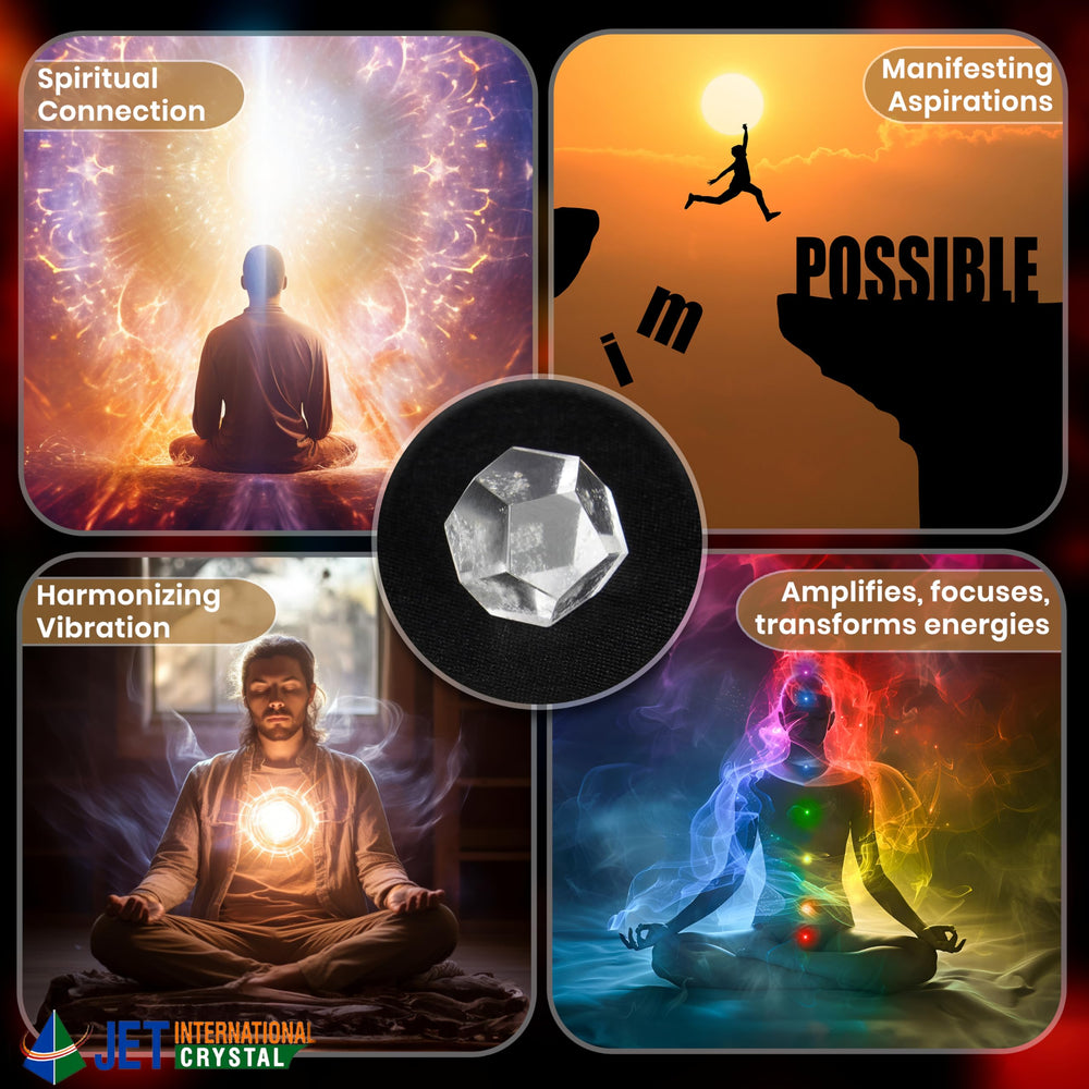 Jet International quartz dodecahedron held for facilitating reflective breathing.