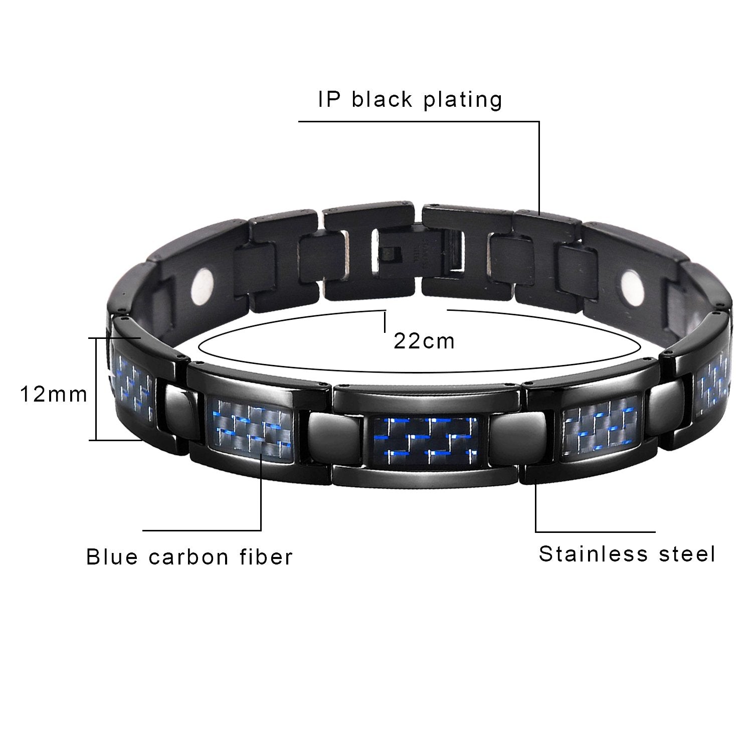 JFUME stainless steel bracelet shows 8.5-inch length and adjustable fit.