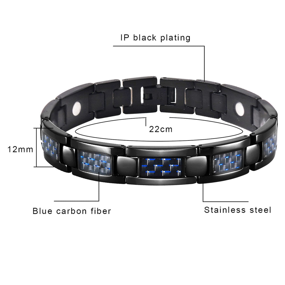 JFUME stainless steel bracelet shows 8.5-inch length and adjustable fit.