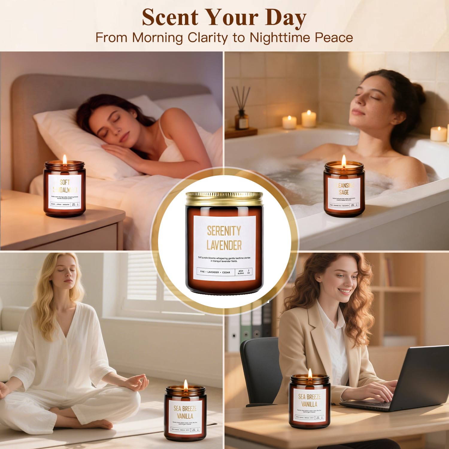 JGXLQ soft-sandalwood candle provides warm grounding for evenings