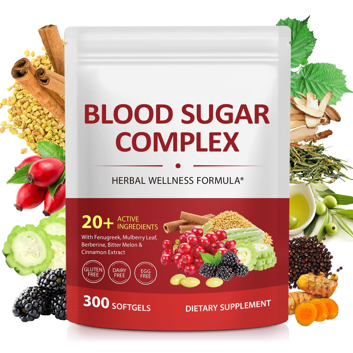 J&H Jasmine&Hyacinth blood sugar bottle front with 300 softgels for daily wellness