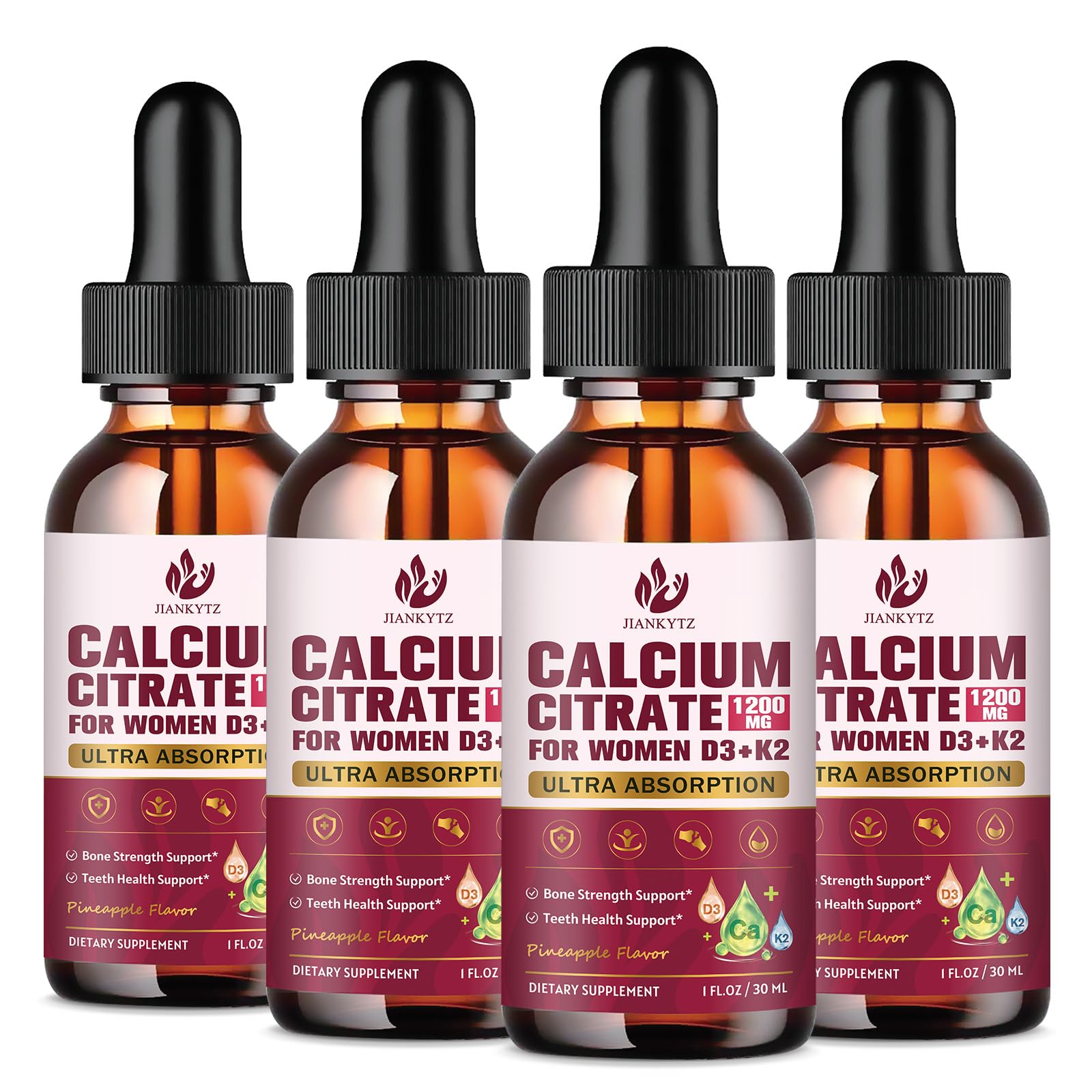 JIANKYTZ calcium citrate drops bottle front showing clear packaging for convenient daily calcium support.