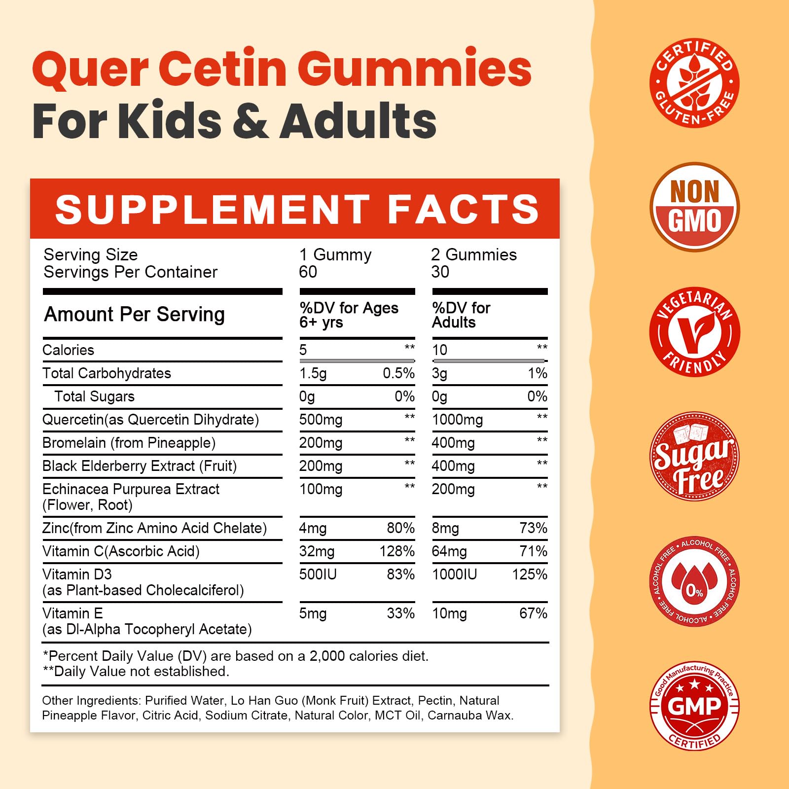 Kids' quercetin bromelain gummies chew designed for everyday use