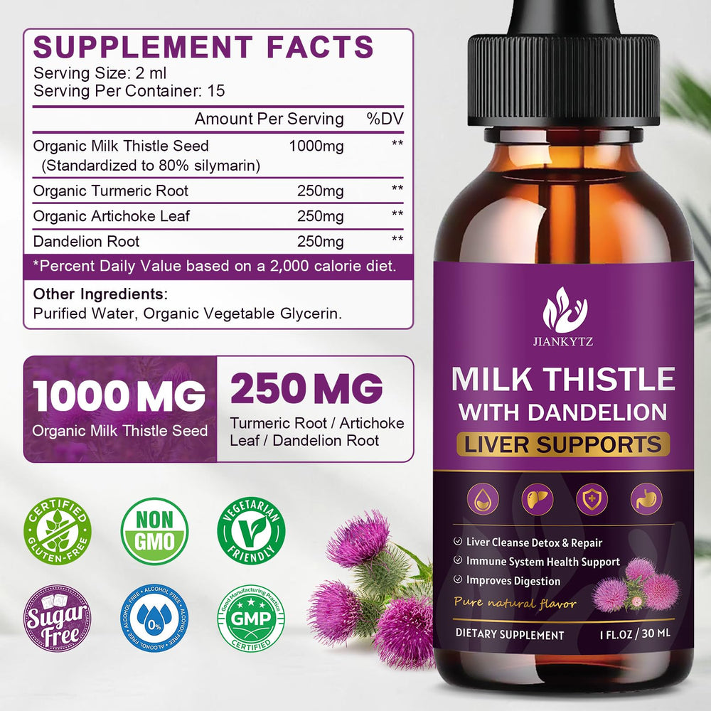 Dropper releasing precise daily dose of JIANKYTZ Milk Thistle Drops.