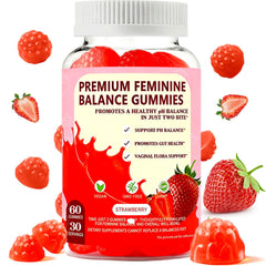 JianQ PH Gummies for Women bottle pour highlights strawberry flavor and easy daily balance.
