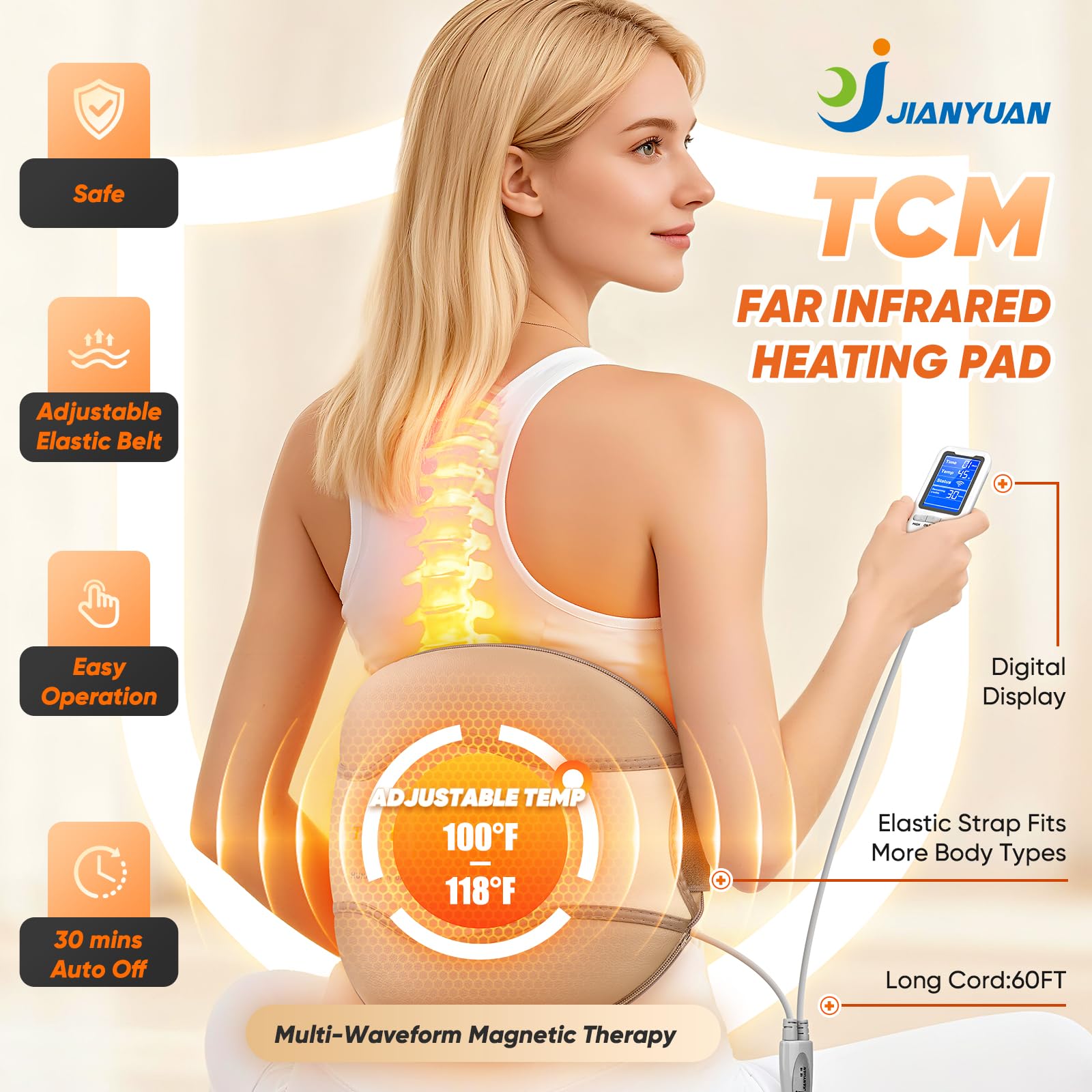 JIANYUAN TCM wrap back torso area covers large muscles for tension relief.