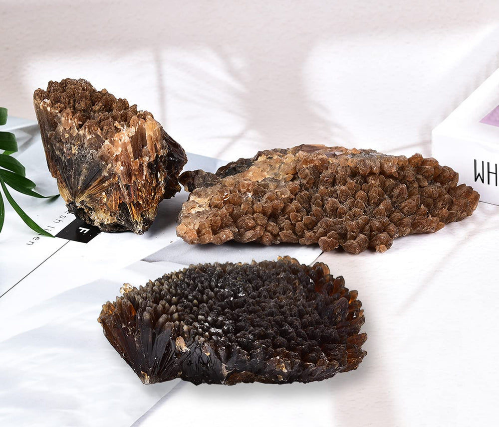 JIC Gem amber calcite cluster top view displaying irregular shape for display ideas.
