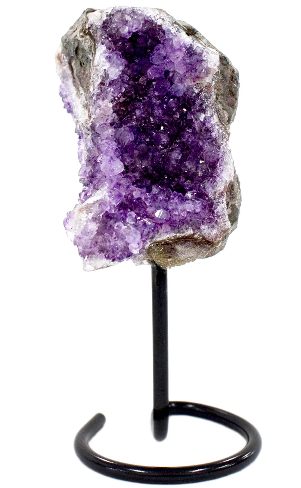 JIC Gem amethyst cluster on metal stand as a desk centerpiece with calming ambiance