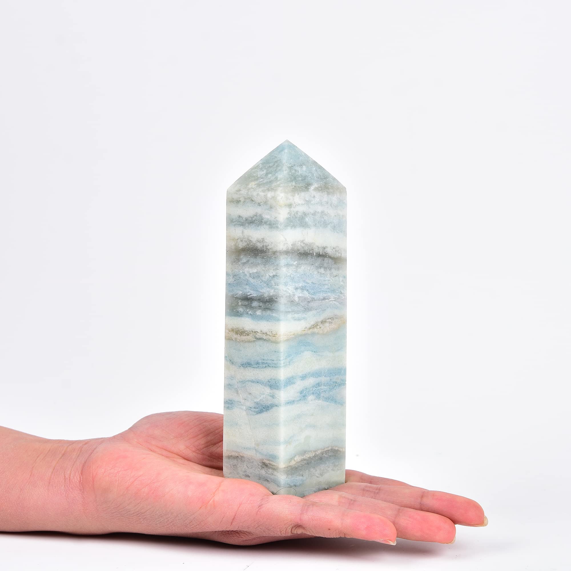 JIC Gem aura blue calcite obelisk enhances focus during crystal grid